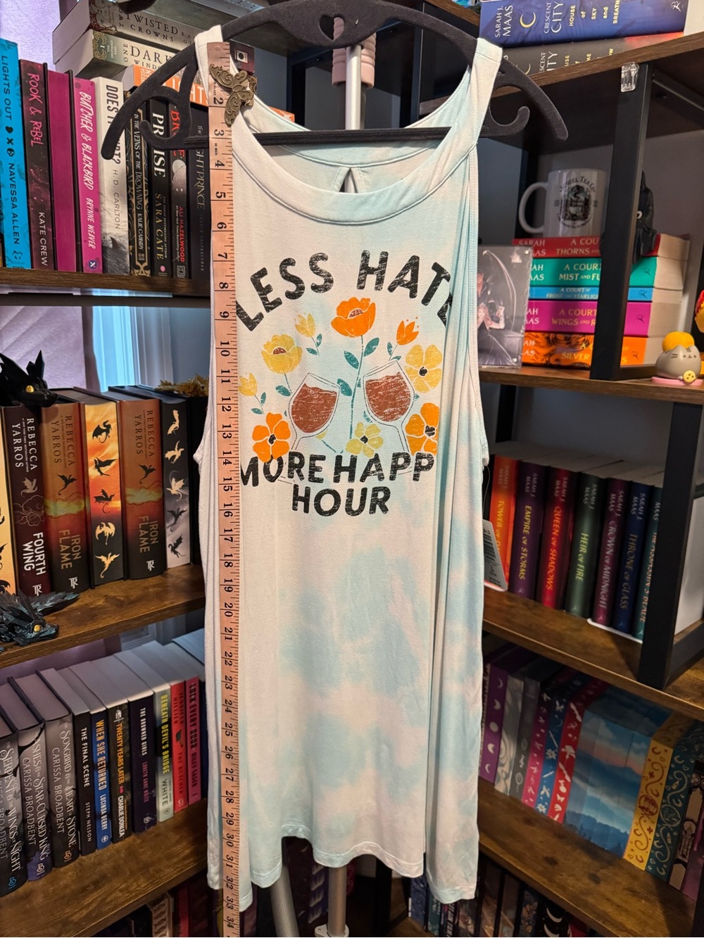 torrid White & Light Blue Graphic Tank - "Less Hate More Happy Hour"